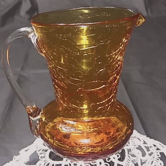 Vintage Amber Crackle Glass Pitcher - Picture 3 of 6